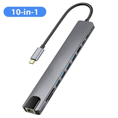 Hub USB 3.0 8 în 1 Porturi multiple USB pentru încărcarea telefonului mobil Cititor de disc U Disc dur pentru MacBook Laptop HP Extender tip C