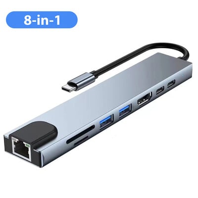 Hub USB 3.0 8 în 1 Porturi multiple USB pentru încărcarea telefonului mobil Cititor de disc U Disc dur pentru MacBook Laptop HP Extender tip C
