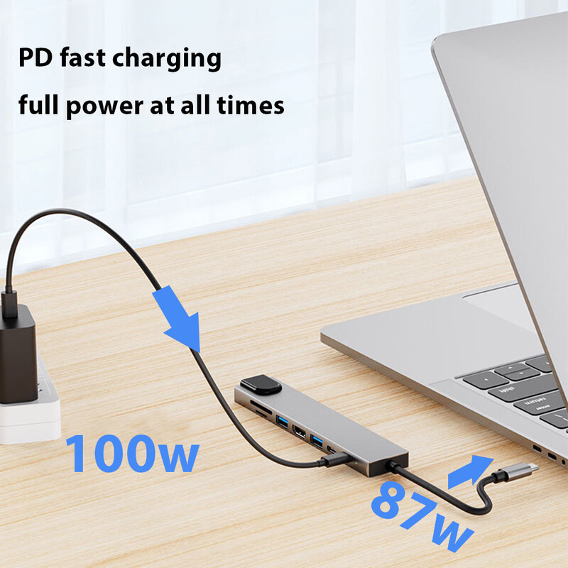Hub USB 3.0 8 în 1 Porturi multiple USB pentru încărcarea telefonului mobil Cititor de disc U Disc dur pentru MacBook Laptop HP Extender tip C