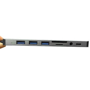 8 σε 2 USB HUB με συσκευή ανάγνωσης καρτών διαχωριστή, θύρα USB C, USB 3.0 / 2.0, συσκευή ανάγνωσης καρτών διαχωριστή SD/TF, βάση σύνδεσης