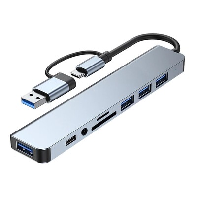 8-v-2 USB HUB s rozbočovačom a čítačkou kariet, portom USB C, USB 3.0 / 2.0, rozbočovačom a čítačkou kariet SD/TF, dokovacou stanicou