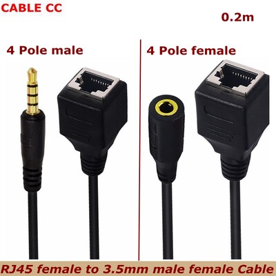 Kompiuteryje naudojamas naujas 0,2 m 4 polių nuolatinės srovės 3,5 mm lizdo TRS garso į RJ45 moteriško lizdo Ethernet adapterio kabelis