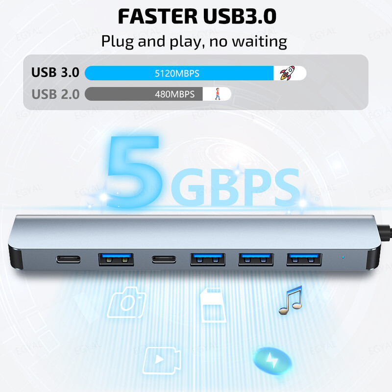8-u-1 usb hub 3.1 docking station vanjska grafička kartica za prijenosna računala Multi-hub C usb type c dock station 5Gbps TF SD Reader