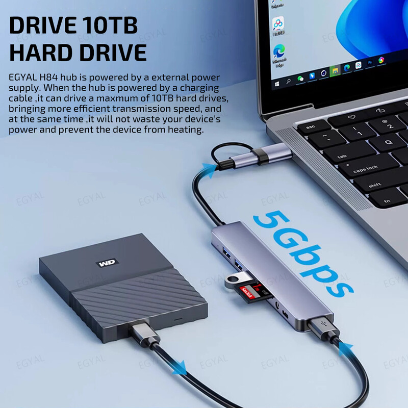8-u-1 usb hub 3.1 docking station vanjska grafička kartica za prijenosna računala Multi-hub C usb type c dock station 5Gbps TF SD Reader