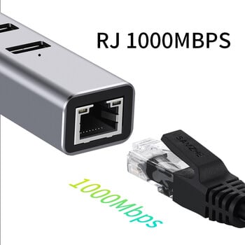 NNBILI USB C HUB 100Mbps 3 порта USB 3.0 2.0 Type C HUB USB към Rj45 Ethernet адаптер RTL8152B за лаптоп MacBook