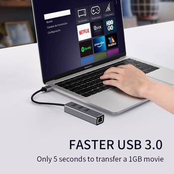 NNBILI USB C HUB 100Mbps 3 порта USB 3.0 2.0 Type C HUB USB към Rj45 Ethernet адаптер RTL8152B за лаптоп MacBook