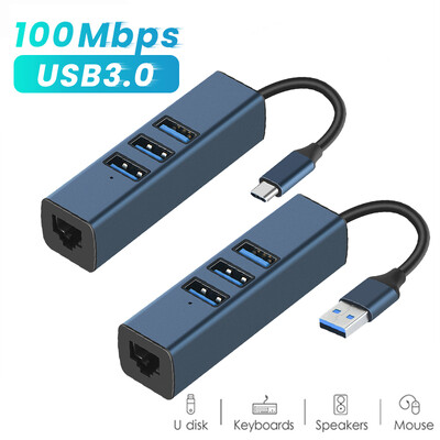 NNBILI USB C HUB 100Mbps 3 porturi USB 3.0 2.0 Tip C HUB USB la Rj45 Adaptor Ethernet RTL8152B pentru computer laptop MacBook