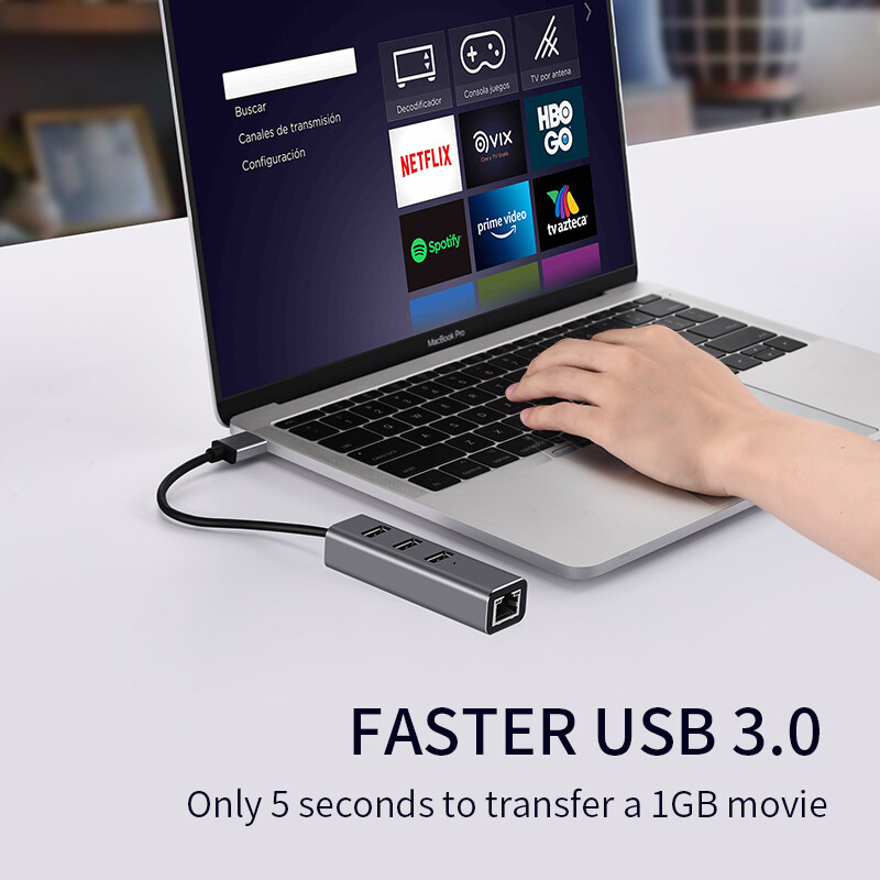 NNBILI USB C HUB 100Mbps 3 porta USB 3.0 2.0 Type C HUB USB na Rj45 Ethernet adapter RTL8152B za MacBook prijenosno računalo
