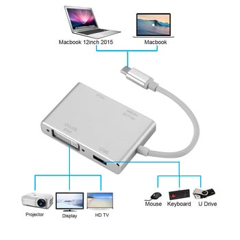 USB C σε 4K HDMI συμβατό VGA DVI USB3.0 Προσαρμογέας Τύπου C Hub για S10 MacBook Pro 2019/2018 MacBook Air LenovoYoga Dell XPS 13