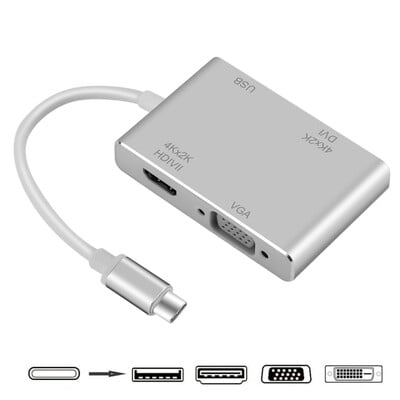 Ar USB C uz 4K HDMI saderīgs VGA DVI USB3.0 C tipa adaptera centrmezgls MacBook Pro S10 2019/2018 MacBook Air LenovoYoga Dell XPS 13