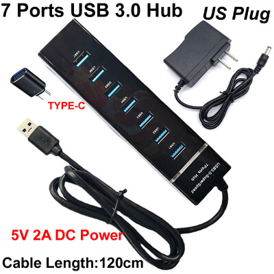 USB 3.0 4/7 Θύρες Hub Splitter Μήκος καλωδίου 30/120cm για φορητό υπολογιστή Ποντίκι πληκτρολογίου φορητό Σκληρός δίσκος 5V 2A AC DC POWER CHARGER
