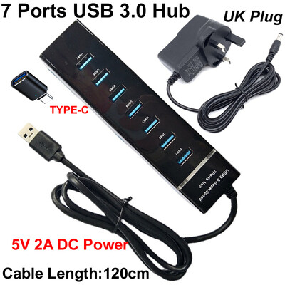 USB 3.0 4/7 Θύρες Hub Splitter Μήκος καλωδίου 30/120cm για φορητό υπολογιστή Ποντίκι πληκτρολογίου φορητό Σκληρός δίσκος 5V 2A AC DC POWER CHARGER