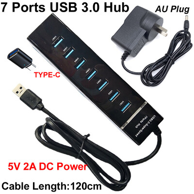 USB 3.0 4/7 Θύρες Hub Splitter Μήκος καλωδίου 30/120cm για φορητό υπολογιστή Ποντίκι πληκτρολογίου φορητό Σκληρός δίσκος 5V 2A AC DC POWER CHARGER