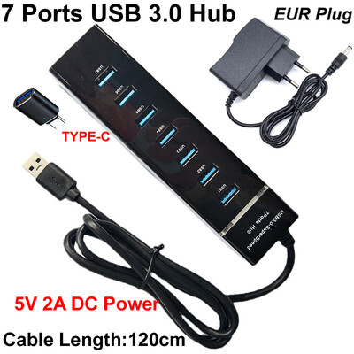 USB 3.0 4/7 Θύρες Hub Splitter Μήκος καλωδίου 30/120cm για φορητό υπολογιστή Ποντίκι πληκτρολογίου φορητό Σκληρός δίσκος 5V 2A AC DC POWER CHARGER