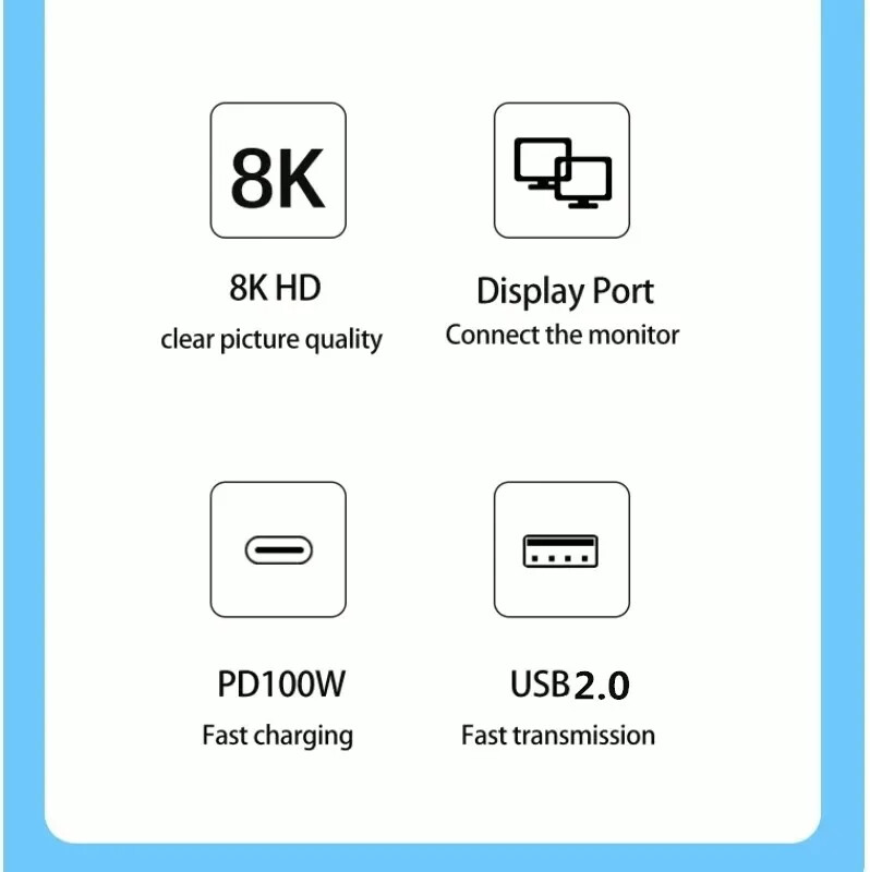 3 v 1 USB C na DP1.4 Hub Thunderbolt3 Type-C na 8K@60Hz 4K@144Hz DisplayPort/USB/100W PD Port Dock Converter pre notebook a monitor