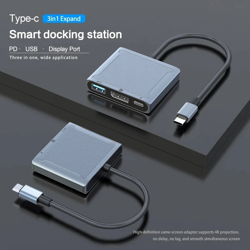 3 v 1 USB C na DP1.4 Hub Thunderbolt3 Type-C na 8K@60Hz 4K@144Hz DisplayPort/USB/100W PD Port Dock Converter pre notebook a monitor