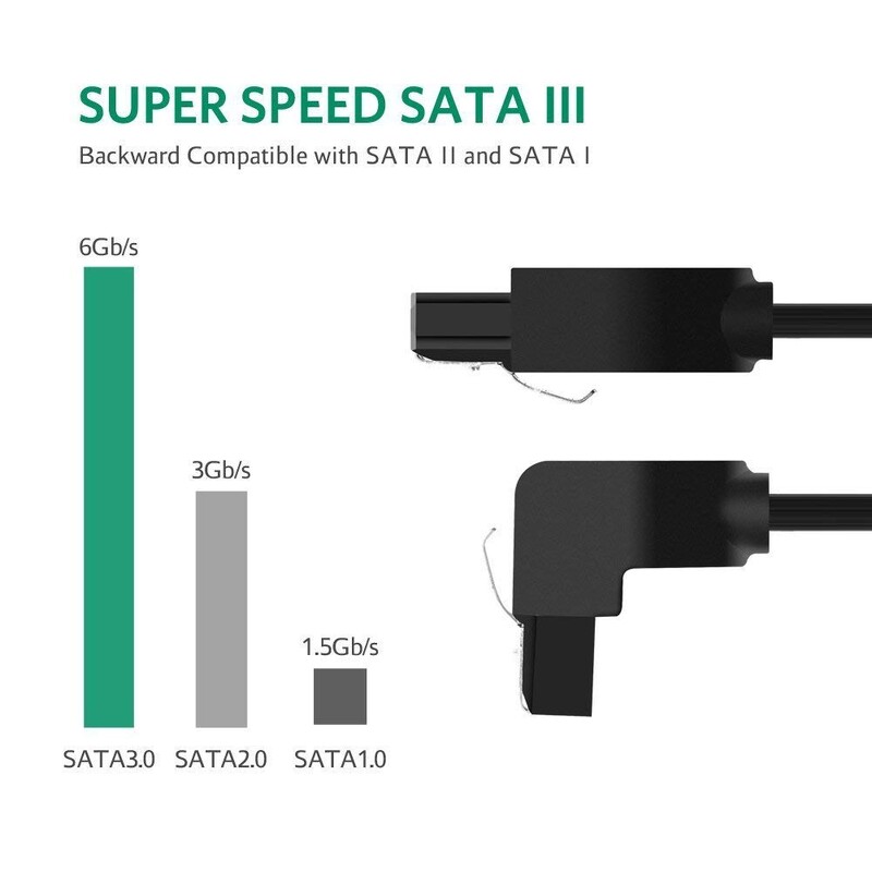 2db Sata 3.0 adatkábel SATA III SATA 3 kábel 45 cm reteszelő retesszel egyenesen derékszögig 90 fokos 6 GBs