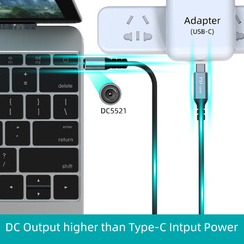 USB C σε DC 5,5 x 2,1 mm Καλώδιο φόρτισης τροφοδοσίας για φορητό υπολογιστή (5521), 20 V USB Type C Male είσοδος σε DC 5,5 x 2,1 mm Αρσενικό καλώδιο έως 100 W