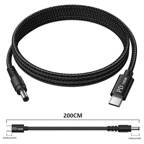 USB C към DC 5,5 x 2,1 мм захранващ кабел за зареждане за лаптоп (5521), 20 V USB тип C мъжки вход към DC 5,5 x 2,1 мм мъжки кабел до 100 W