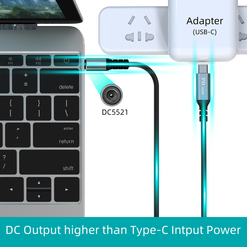 Cablu de încărcare de la USB C la DC 5,5 x 2,1 mm pentru laptop (5521), 20 V USB tip C cu intrare tată la DC 5,5 x 2,1 mm cablu masculin de până la 100 W