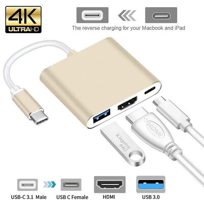 C tipa USB c uz HD pārveidotāja adapteris, kas ir saderīgs ar HDMI/USB 3.0/C tipa adapteris, C tipa alumīnija adapteris MacBook Pro/Air/Huawei Mate