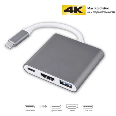 C tipa USB c uz HD pārveidotāja adapteris, kas ir saderīgs ar HDMI/USB 3.0/C tipa adapteris, C tipa alumīnija adapteris MacBook Pro/Air/Huawei Mate