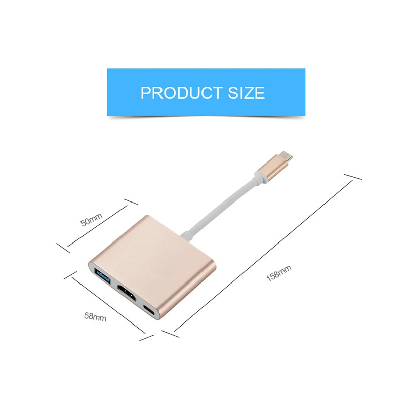 C tipa USB c uz HD pārveidotāja adapteris, kas ir saderīgs ar HDMI/USB 3.0/C tipa adapteris, C tipa alumīnija adapteris MacBook Pro/Air/Huawei Mate