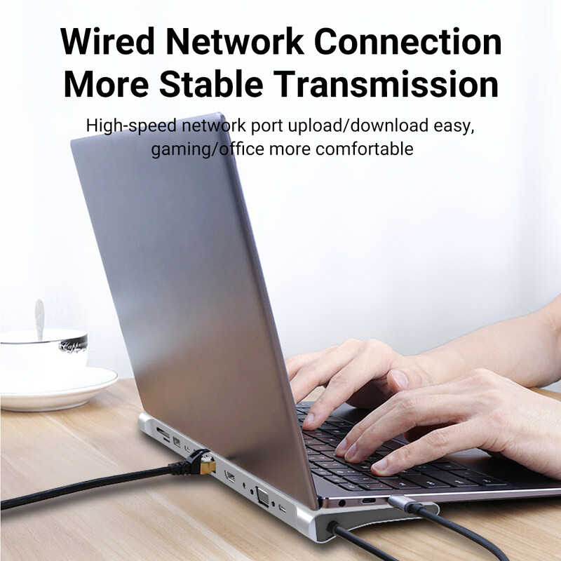 Stație de andocare USB C pentru laptop cu mai multe porturi Gopala 11 în 1 cu 4K HDMI, VGA, Ethernet, SD, MicroSD, port de 3,5 mm pentru MacBook