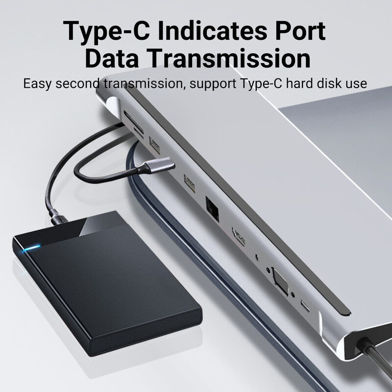 Stație de andocare USB C pentru laptop cu mai multe porturi Gopala 11 în 1 cu 4K HDMI, VGA, Ethernet, SD, MicroSD, port de 3,5 mm pentru MacBook