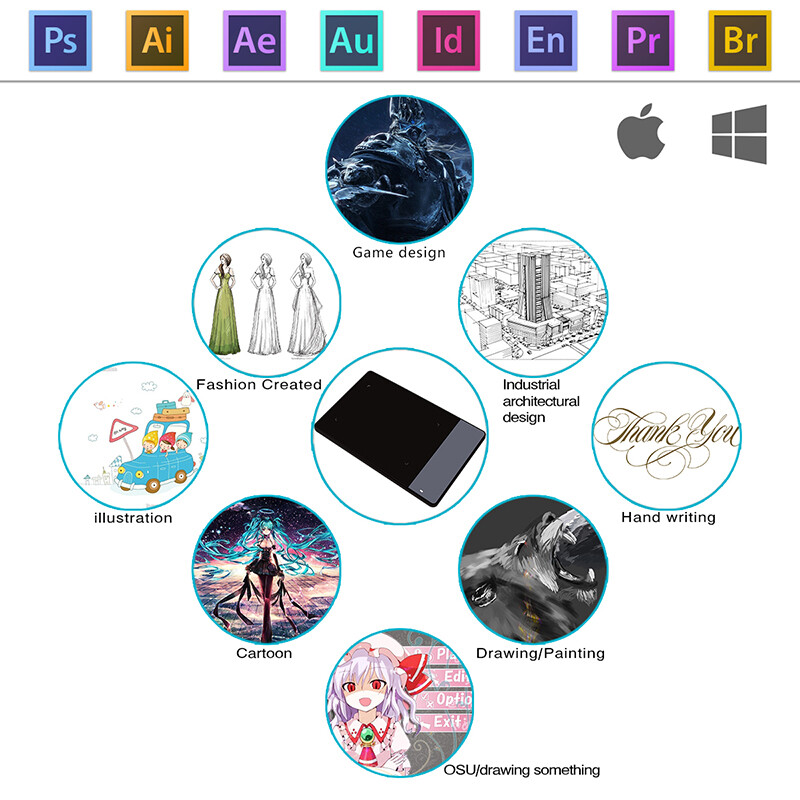 HUION OSU 420 4" grafiniai skaitmeniniai planšetiniai kompiuteriai, profesionalūs parašo piešimo planšetiniai kompiuteriai, rašymo ranka planšetė, juoda 2048, lygiai 176 x 111 mm