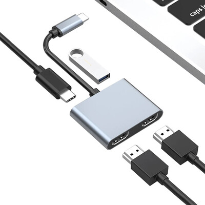 USB C Docking Station 4in1 Hub Type-C σε διπλή 4K HD ίδια οθόνη Προσαρμογέας γρήγορης φόρτισης USB 3.0 PD για οθόνη φορητού υπολογιστή Thunderbolt3