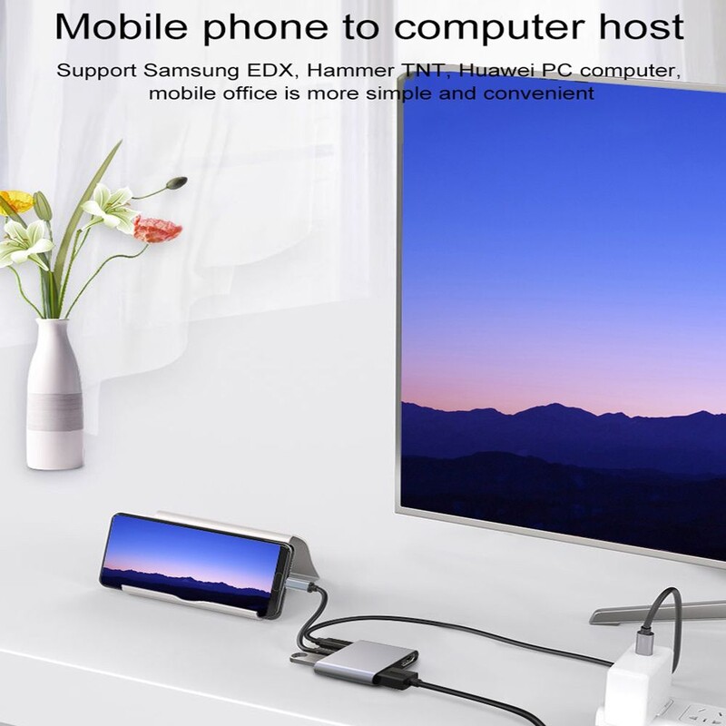 USB C Docking Station 4in1 Hub Type-C σε διπλή 4K HD ίδια οθόνη Προσαρμογέας γρήγορης φόρτισης USB 3.0 PD για οθόνη φορητού υπολογιστή Thunderbolt3