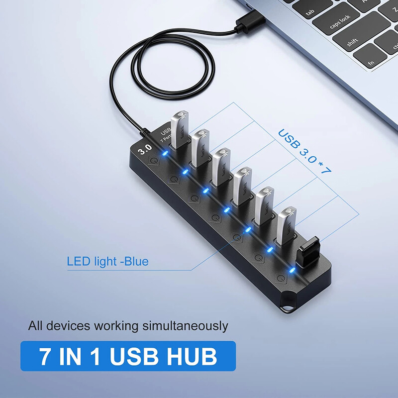USB 3.0 HUB 7 portov Splitte vysokorýchlostný rozširujúci notebook mini rozbočovač OTG adaptér pre stolné počítače a príslušenstvo