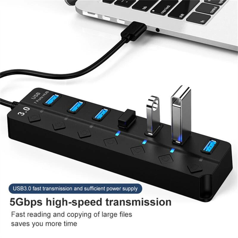 USB 3.0 HUB 7 portov Splitte vysokorýchlostný rozširujúci notebook mini rozbočovač OTG adaptér pre stolné počítače a príslušenstvo