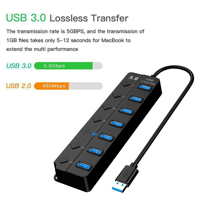 USB 3.0 HUB 7 portov Splitte vysokorýchlostný rozširujúci notebook mini rozbočovač OTG adaptér pre stolné počítače a príslušenstvo