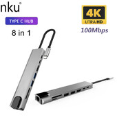 Nku USB C dokkoló Type-C Thunderbolt 3–4K HDMI-kompatibilis TFSD USB RJ45 Ethernet Lan PD töltő 8 portos hub splitter Macbookhoz