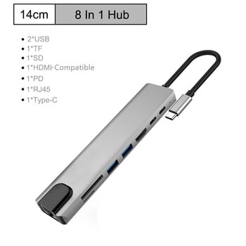 Nku USB C Dock Type-C Thunderbolt 3 έως 4K HDMI συμβατό με TFSD USB RJ45 Ethernet Lan PD Charging 8-Port Hub Splitter για Macbook