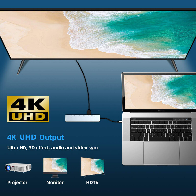Nku USB C dokkoló Type-C Thunderbolt 3–4K HDMI-kompatibilis TFSD USB RJ45 Ethernet Lan PD töltő 8 portos hub splitter Macbookhoz