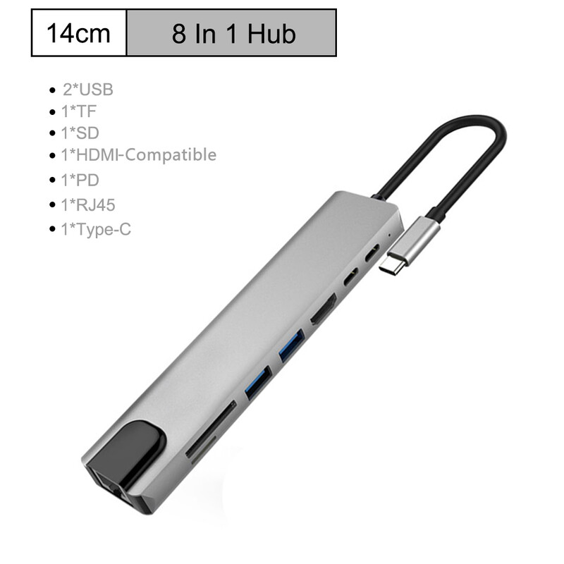 Nku USB C dokkoló Type-C Thunderbolt 3–4K HDMI-kompatibilis TFSD USB RJ45 Ethernet Lan PD töltő 8 portos hub splitter Macbookhoz
