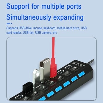 7-портов USB сплитер, лаптоп, настолен компютър, разширител, мултифункционален хъб, хъб, независим превключвател, едно влачене, седем