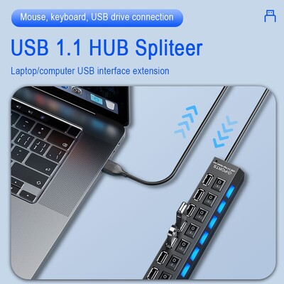 7 prievadų USB skirstytuvas nešiojamojo kompiuterio stalinio kompiuterio plėstuvas daugiafunkcis šakotuvas šakotuvas Nepriklausomas jungiklis vienas vilkimas septyni