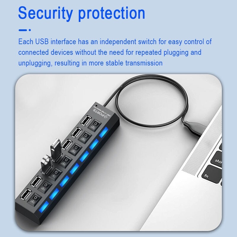 Splitter USB cu 7 porturi Laptop Computer desktop Expander Hub multifuncțional Hub Comutator independent One Drag Seven