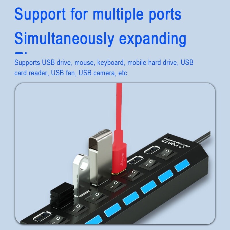 Splitter USB cu 7 porturi Laptop Computer desktop Expander Hub multifuncțional Hub Comutator independent One Drag Seven