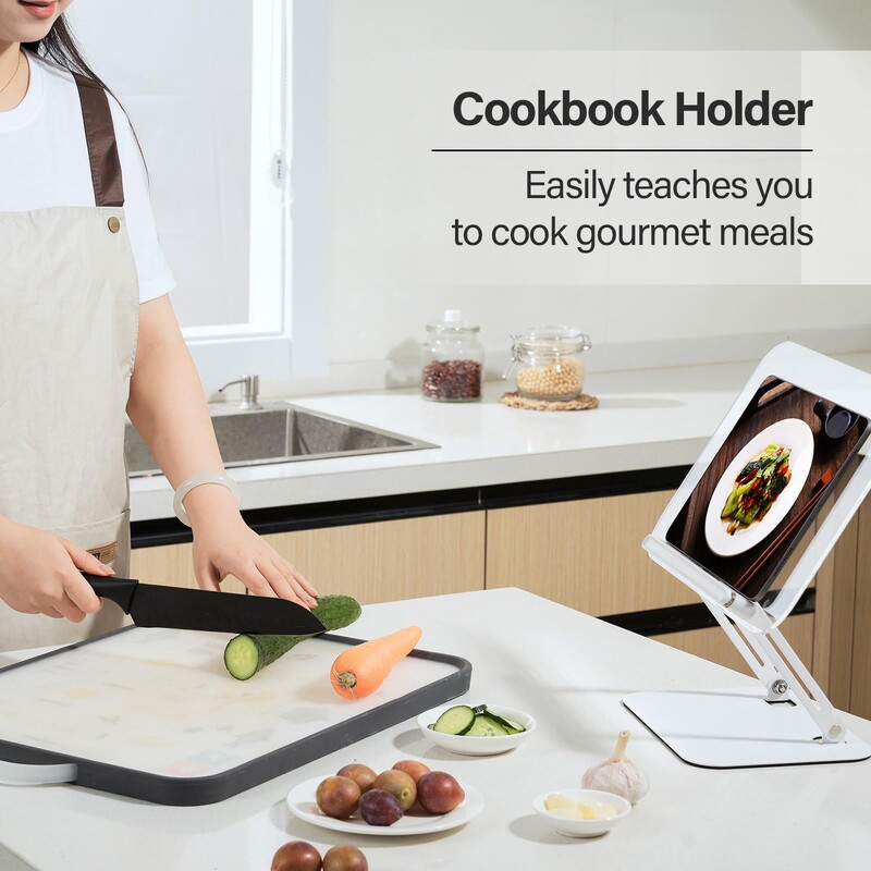 Biezs akrila grāmatu statīvs lasīšanai Regulējams grāmatu turētājs ar 360° grozāmu pamatni, elastīgu lappušu saspraudes salokāmi darbvirsmas stāvvadi St.