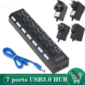 Hub USB 3.0 Hub USB 3.0 Splitter multiplu USB 3 Hab Use Adaptor de alimentare 7 porturi Multiple Expander 2.0 Hub USB3 cu comutator pentru PC