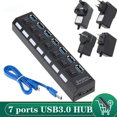 USB 3.0 elosztó USB elosztó 3.0 több USB-elosztó 3 Hab Használja a tápadaptert 7 portos Multiple Expander 2.0 USB3 hub kapcsolóval PC-hez