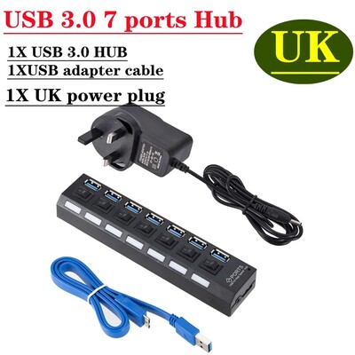 Hub USB 3.0 Hub USB 3.0 Splitter multiplu USB 3 Hab Use Adaptor de alimentare 7 porturi Multiple Expander 2.0 Hub USB3 cu comutator pentru PC