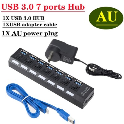 Hub USB 3.0 Hub USB 3.0 Splitter multiplu USB 3 Hab Use Adaptor de alimentare 7 porturi Multiple Expander 2.0 Hub USB3 cu comutator pentru PC
