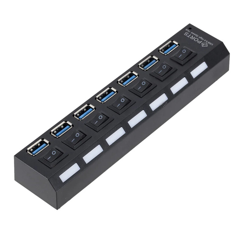 Hub USB 3.0 Hub USB 3.0 Splitter multiplu USB 3 Hab Use Adaptor de alimentare 7 porturi Multiple Expander 2.0 Hub USB3 cu comutator pentru PC