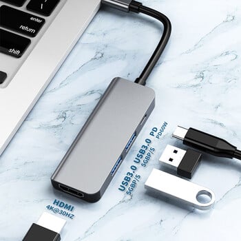 USB HUB Type C към HDMI-съвместим 4 в 1 адаптер с 2 USB 3.0 PD сплитер за зареждане за лаптопи MacBook Pro/Air/Huawei Mate